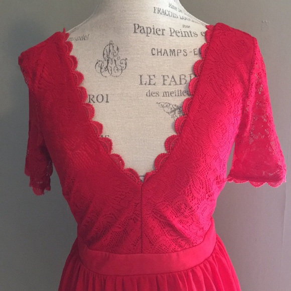 Red Plunge Neck Cocktail Dress - Picture 2 of 7